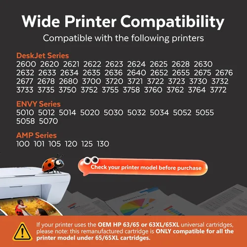 Miniatura 2 de COCCINK 65XL para HP 65 Cartucho de tinta de color HP Envy 5000 5055 5052 5058 5070 Deskjet 2600 2620 2622 2624 2632 2652 2655 3720 3722 3772 3755