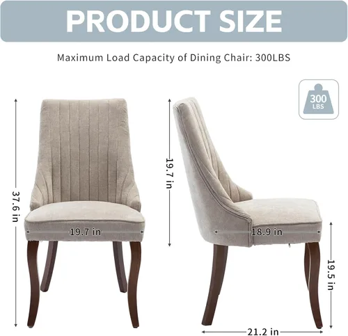 Miniatura 3 de Shenyon Juego de 4 sillas de comedor color beige, cómodas sillas de comedor tapizadas con canal de tela, sillas de cocina modernas para comedor