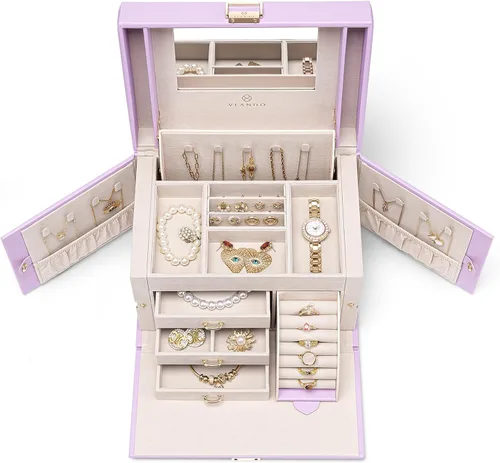 Miniatura 49 de vlando joyero organizador clásico de piel sintética con espejo y con llave