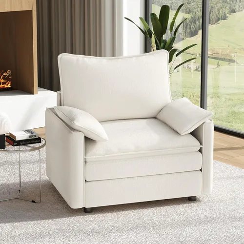 Miniatura 81 de Vesgantti 2 Piece Loveseat & 3 Seater Sofa Set, Modular Cloud Couch, Beige