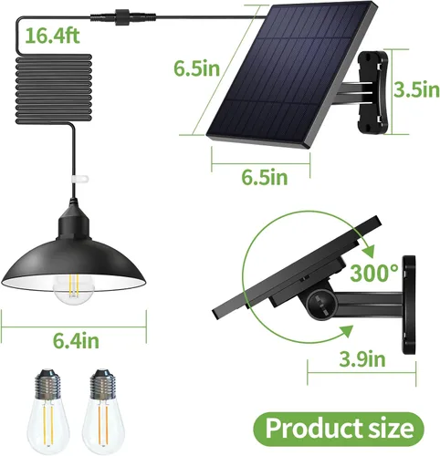 Miniatura 4 de Lightonight Luz Solar para Cobertizo Luz Colgante Exterior con Panel Solar de 4000mAh Cálida/Blanca Regulable con Control Remoto, Luz Colgante