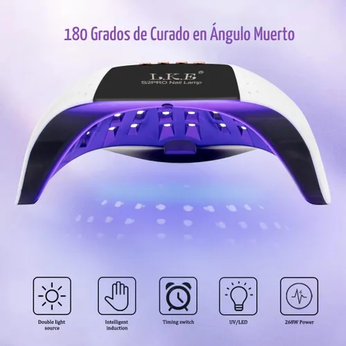 Miniatura 2 de Lámpara de uñas UV LED de 268 W, secador de uñas LKE para esmalte de gel, lámpara de uñas UV profesional con 4 temporizadores, luz de uñas con 57