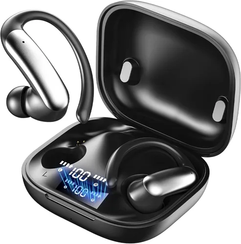 Miniatura 9 de Auriculares inalámbricos de oído abierto Bluetooth 6.0, auriculares deportivos de reproducción de 5 horas con estuche de carga, gancho para colocar