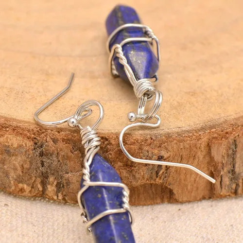 Miniatura 51 de Pendientes de cristal de punta envuelta en alambre de piedra pulida para mujer Reiki Energy Healing