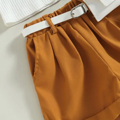 Miniatura 26 de TheFound Trajes de verano para niñas pequeñas, sin mangas, de punto acanalado, halter, pantalones cortos, ropa para recién nacidos, conjunto de 3