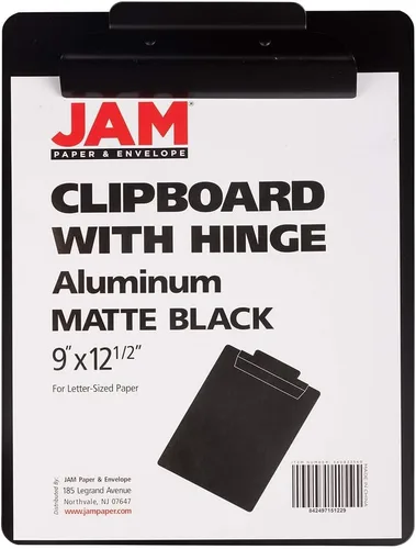 Miniatura 5 de JAM Paper Portapapeles de aluminio prémium con bisagra, tamaño carta estándar (9 x 12 1/2 pulgadas), color negro, se vende individualmente