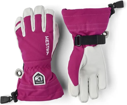 Hestra Guante de esquí Heli Junior de cuero militar (juvenil de 4 a 13 años) Impermeable, guantes clásicos de cuero de 5 dedos para niños, para