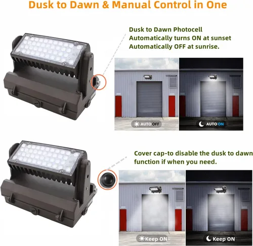 Miniatura 3 de Paquete de luz LED giratoria de pared con fotocélula del anochecer al amanecer, 80W 11200LM 400-600W HPS/HID Equiv., 5000K luz diurna ETL