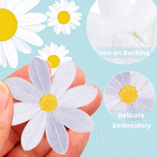 Miniatura 2 de 20 piezas de 2.7 pulgadas de margaritas grandes para planchar, apliques florales bordados para ropa, cortina, almohada, manta, adornos, zapatos