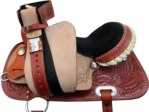 Miniatura 8 de Western Saddle Barril Racing Caballo Placer Trail Floral Herramientas Rodeo Cowboy Tack Set 15 16 17 18