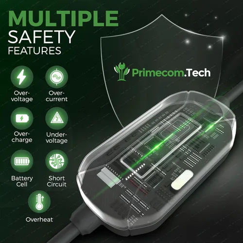 Miniatura 4 de PRIMECOM - Cargador de vehículo eléctrico de nivel 2 (EV) (220 V/240 voltios, 16 amperios), cargador portátil EVSE inteligente para automóvil, 30