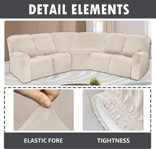 Miniatura 3 de Jonuiony Fundas para sofá reclinable de 5 plazas, funda para sofá reclinable en forma de U, fundas elásticas de terciopelo para sofá modular para 5