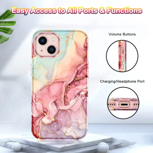 Miniatura 9 de CASEFIV Compatible con funda para iPhone 13, patrón de mármol 3 en 1, resistente a golpes y caídas, cuerpo completo, policarbonato duro y silicona