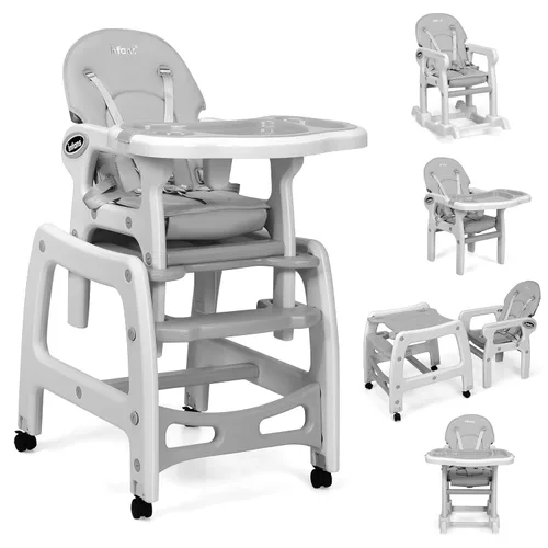 Miniatura 10 de INFANS 5 en 1 Silla Alta para Bebé, Juego de Silla y Mesa Convertible para Niños, Silla Mecedora, Asiento Multifuncional con Ruedas Universales Beige