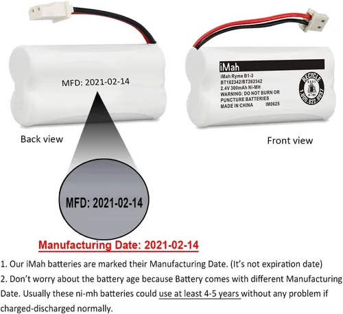 Miniatura 2 de iMah BT162342 BT262342 Baterías inalámbricas para teléfono compatibles con BT183342 BT283342 BT166342 BT266342 VTech CS6114 CS6419 CS6719 AT&T