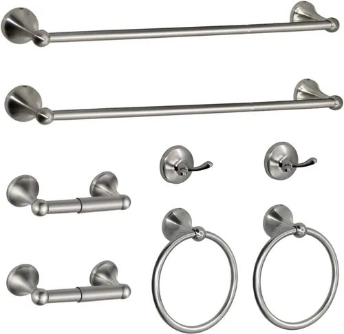 Miniatura 7 de Juego de 8 piezas de accesorios de baño de níquel cepillado, ajustables, expandibles, toalleros, anillo, soporte para papel higiénico, ganchos
