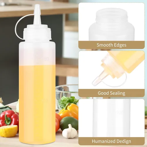 Miniatura 3 de Xinnun 24 botellas de plástico para exprimir condimentos, a prueba de fugas, botellas multiusos con tapa superior giratoria para salsas, ketchup