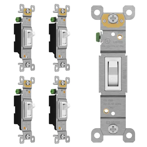 Miniatura 11 de ENERLITES Paquete de placas de pared con luz de palanca, interruptor eléctrico de un solo polo, 15 A 120-277 V, tornillo de puesta a tierra, grado