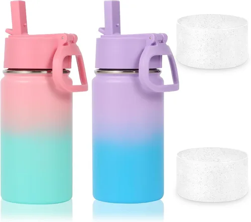 Miniatura 23 de Volhoply Botella de agua de acero inoxidable aislada de 14 onzas con tapa de pajita y funda de silicona, sin BPA, fácil de usar para niños y niñas