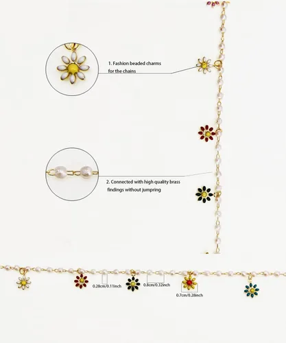 Miniatura 7 de Cadena de eslabones de girasol esmaltada hecha a mano con fornituras de latón chapado en oro para hacer joyas, máscara de vidrio, zapatos, Cc02