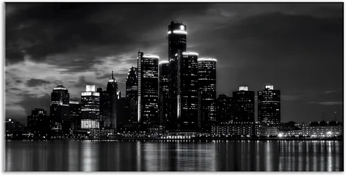 Miniatura 2 de NAN Wind Detroit Skyline - Lienzo decorativo para pared, paisaje urbano, escena nocturna, impresión artística de ciudad en blanco y negro sobre
