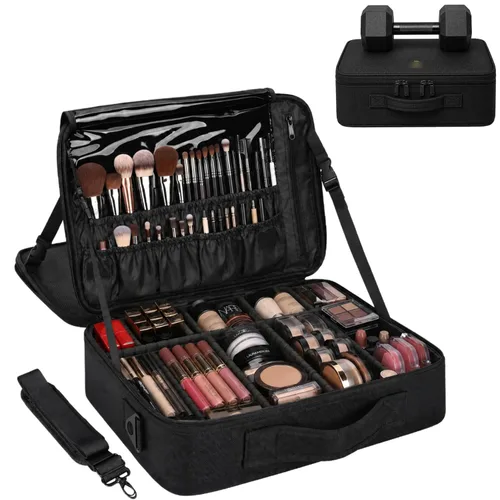 Miniatura 2 de MONSTINA Estuche de maquillaje grande, bolsa de maquillaje de 3 capas, organizador de cosméticos, bolsa de tren de peluquería, caja de artista