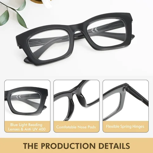 Miniatura 3 de REAVEE Oprah Style - Lentes de lectura para mujer, bloqueo de luz azul, elegantes y de gran tamaño, bisagra de resorte Negro/Marrón Tortuga/Gris