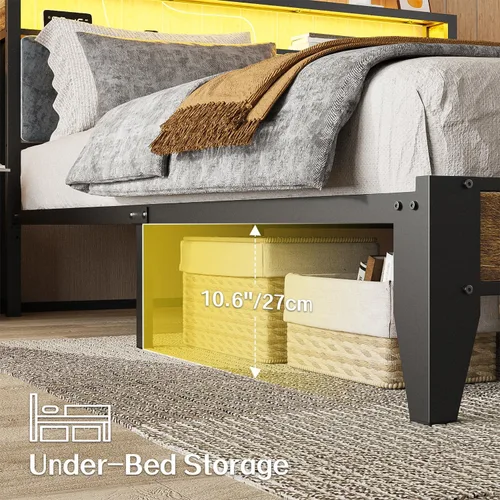 Miniatura 6 de OLEVS Base de cama King con cabecero, plataforma de metal tamaño King con almacenamiento de 2 niveles, luz LED y estación de carga tipo C,