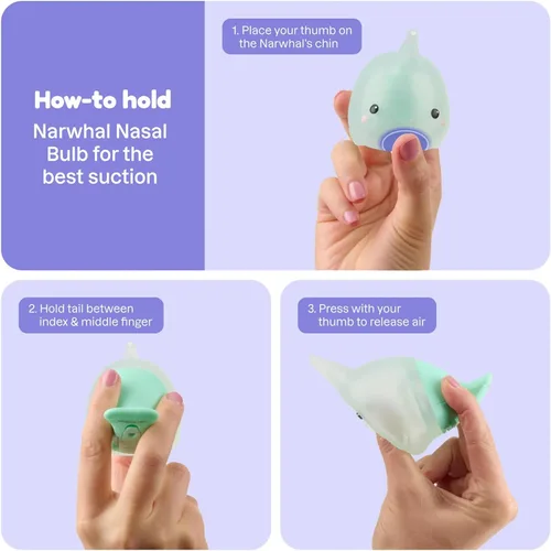 Miniatura 5 de Playhouse MD Booger Buddy - Bombilla aspiradora nasal, Narwhal, con luz LED para bebés y niños pequeños, removedor de mocos sin BPA para aliviar