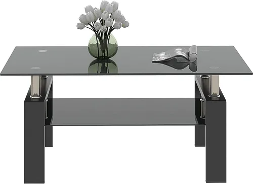 Miniatura 15 de ODUSE-DAILY Morden Design - Mesa auxiliar rectangular de cristal para sala de estar, con patas de metal negro, vidrio templado transparente