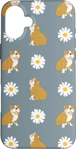 Miniatura 23 de Funda para iPhone 11 Pro English Bulldog and Daisy Flower Pattern Dusty Blue