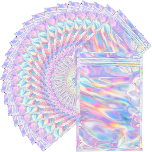 Bolsas holográficas Mylar de 4 x 6 pulgadas, 100 bolsas pequeñas transparentes resellables a prueba de olores, bolsa de embalaje de plástico