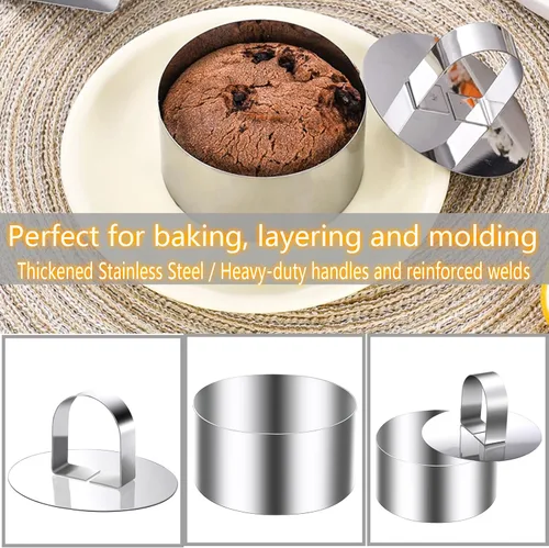 Miniatura 3 de DATANYA Moldes redondos para anillos de pastel, molde de anillos de comida de acero inoxidable de 3 pulgadas con empujadores de 3 pulgadas
