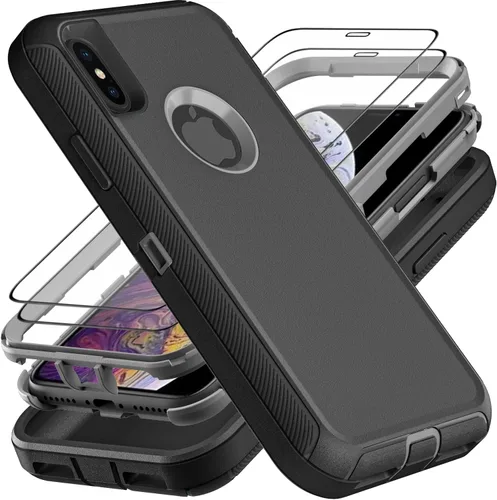 YKHJKLEC Funda para iPhone X/iPhone Xs, grado militar 3 en 1, resistente a los golpes, a prueba de caídas, polvo con 2 protectores de pantalla de