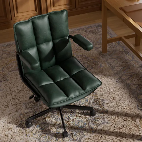 Miniatura 9 de Ollega Mid Century Modern Desk Chair, Vintage Leather Office Chair, Green Petite Computer Chair for Small to Medium Women, Thickened Back, Cozy