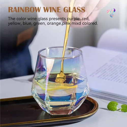 Miniatura 2 de Juego de 4 copas de vino sin tallo (10 onzas), cristalería iridiscente, moderna copa de vino arcoíris para servir vino blanco, vino tinto, cóctel