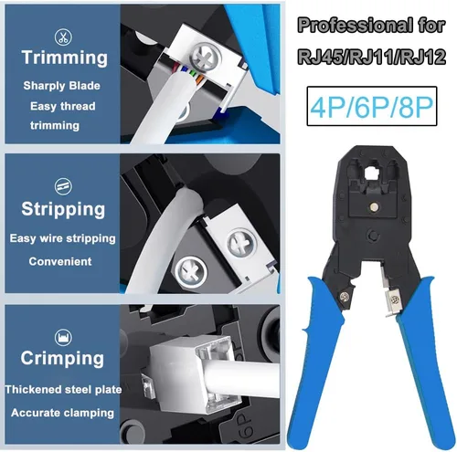 Miniatura 2 de LEATBUY Crimper Ethernet Kit CAT5 CAT6 Crimping Tool RJ45 Crimp Set for RJ11 RJ12 for Pass Through with 50PC Connector 50PC Cover Ethernet Network