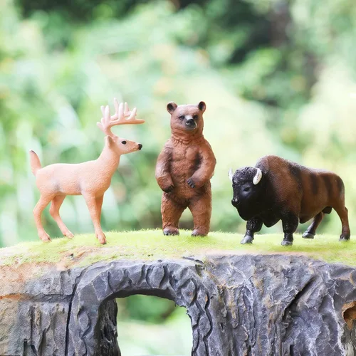 Miniatura 3 de Gemini&Genius Juguetes de animales salvajes, ciervos, bisontes, figuras de oso, figuras de acción realistas de vida silvestre, animales