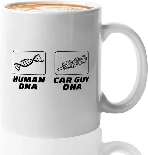Carguy - Taza de café de 11 onzas, color blanco, ADN humano, tipo ADN, divertido, sarcasmo, amante de los autos, dueño, entusiasta, mecánica,