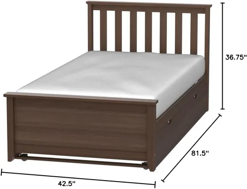 Miniatura 2 de Max & Lily Cama individual, base de cama con cabecera para niños con cajón deslizable, rejilla, color nogal