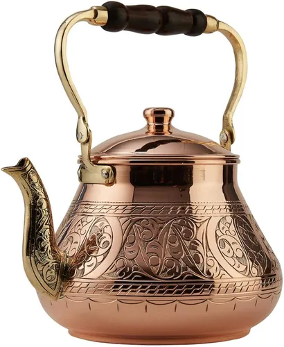 Miniatura 6 de DEMMEX Tetera grande de cobre, 0.039 in de grosor, grabada, hecha a mano en Turquía, 3.1 cuartos (2.9L)