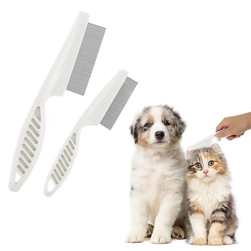 Miniatura 8 de TIESOME Peine para el pelo de mascotas, eliminación de manchas de desgarro, paquete de 2 peines multifuncionales para mascotas 2 en 1, peine de aseo