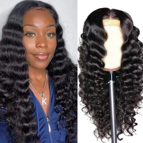 Miniatura 8 de Pelucas sueltas de cabello humano ondulado profundo con encaje frontal, prearrancado, pelucas de encaje frontal de 13 x 4 para mujeres negras