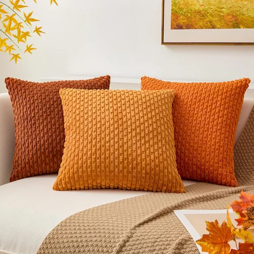 Miniatura 318 de K Kevin Textile - Juego de 2 fundas de almohada decorativas de corduroy suave azul con rayas estilo bohemio, fundas de almohada para sofá, cama