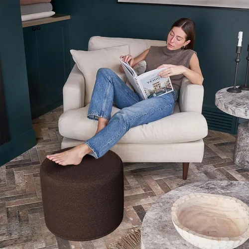 Miniatura 7 de ZICOTO Hermoso puf otomano Boucle y reposapiés - Eleva la decoración de tu sala de estar con comodidad ligera y encanto, un moderno poof relleno