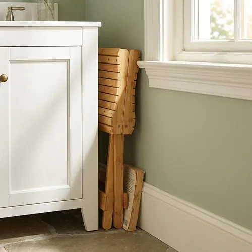 Miniatura 9 de Lawei Taburete plegable de bambú – Taburete de ducha de bambú de 12 pulgadas de altura, sillas de asiento de spa para ducha, afeitado de piernas