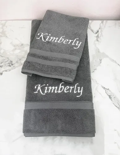 Miniatura 4 de Toallas de baño y manos bordadas personalizadas con monogramas, 100% algodón. Regalos personalizados para él y ella. El juego de toallas de baño