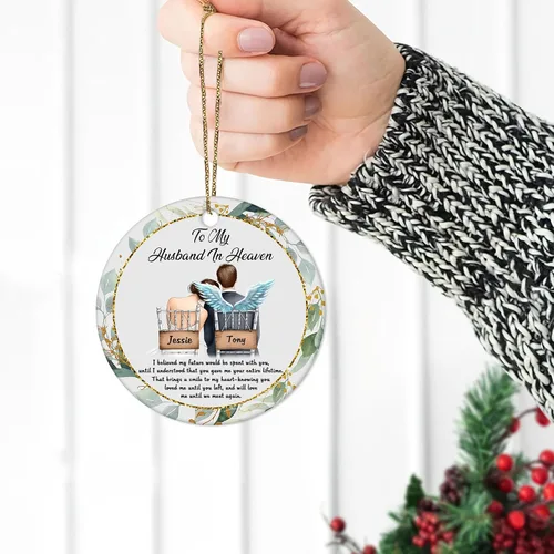 Miniatura 4 de HYTURTLE Adorno de Navidad personalizado de condolencias conmemorativas para la pérdida familiar del amado esposo – To My Husband in Heaven Till The