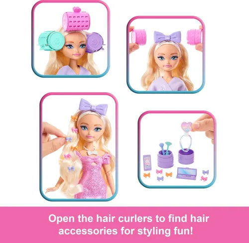 Miniatura 3 de Muñeca de moda Barbie Dream GET Ready Malibu con cabello estilizado, incluye accesorios sorpresa para el cabello y más de 15 looks