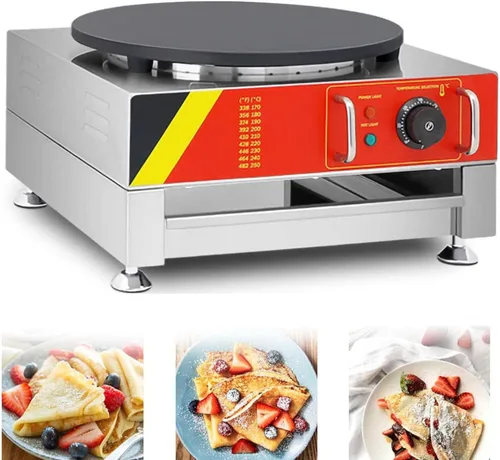 Fabricante eléctrico de crepé, fabricante de panqueques grande de 16 pulgadas, plancha de crepé con esparcidor de madera, máquina eléctrica 110V